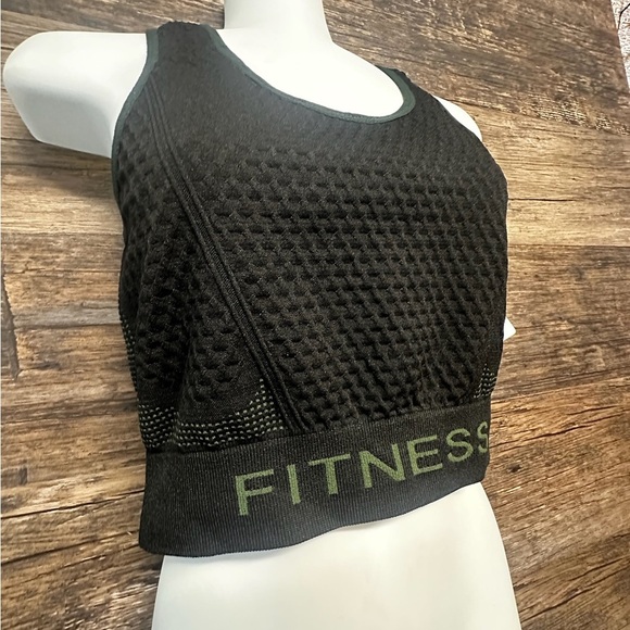 FITNESS Black and Green High Neck Sports Bra Crop Top OSFM - Picture 3 of 9